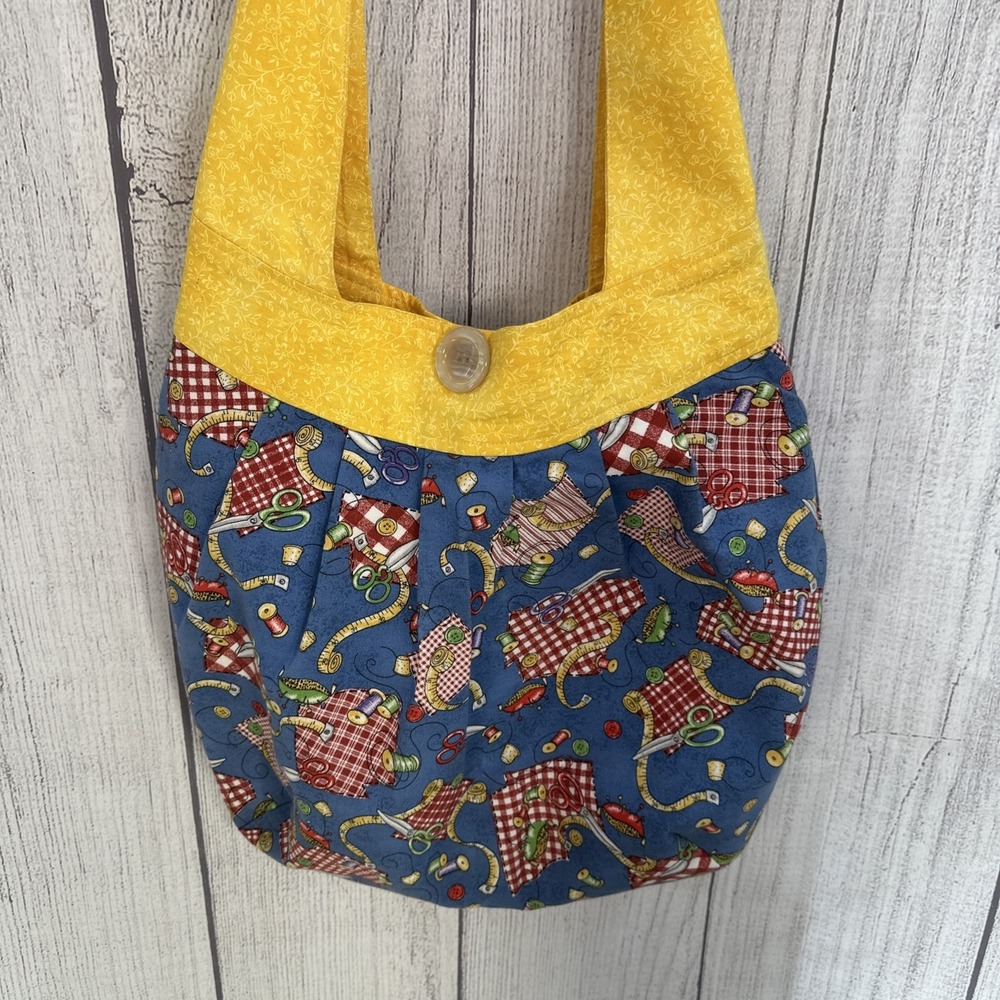Handmade Hobo Bag Sewing Quilting Theme Boho Purse Cottagecore Vintage Grandma - Picture 8 of 16